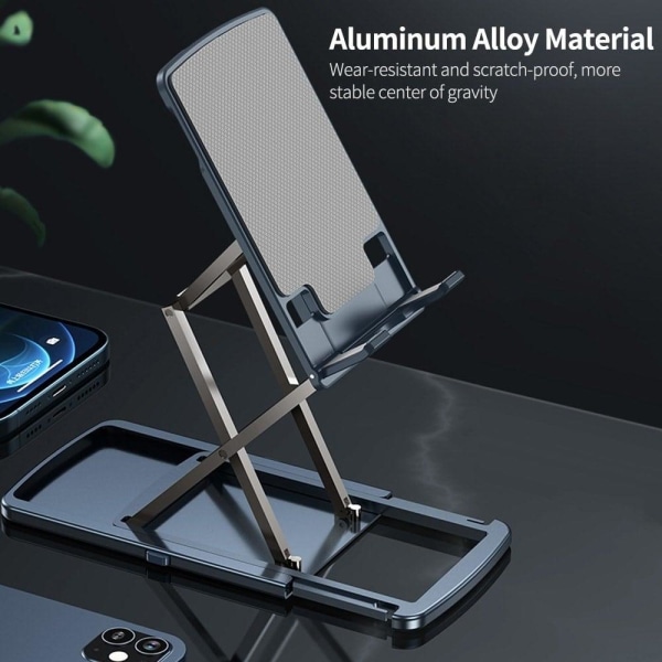 Universal aluminum foldable portable bracket for phone and table Silvergrå