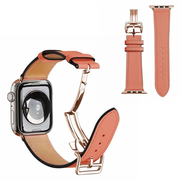 äkta läder rosa guld spänne klockarmband för Apple Watch Series 6 / 5 40mm - orange röd Orange