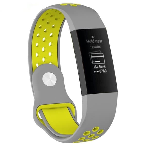 Fitbit Charge 3 andningsbart klockarmband i silikon i två färger - Grå / Gul multifärg