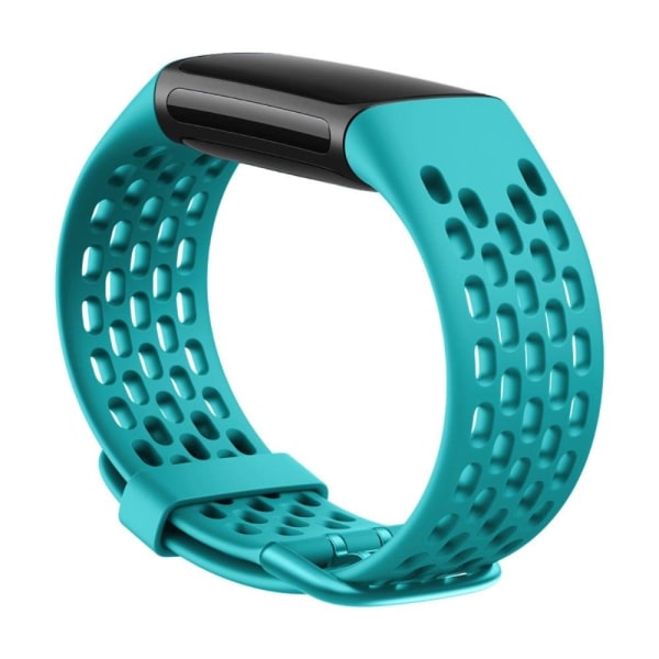 Fitbit Charge 5 holes style silicone watch strap - Teal Green