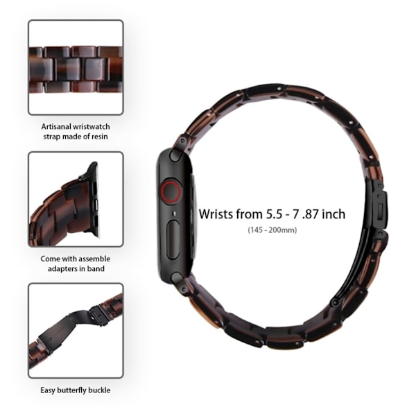Apple Watch SE 2022 (40 mm) urrem med 3 perler i resin med klart cover - Chokoladefarve Brown
