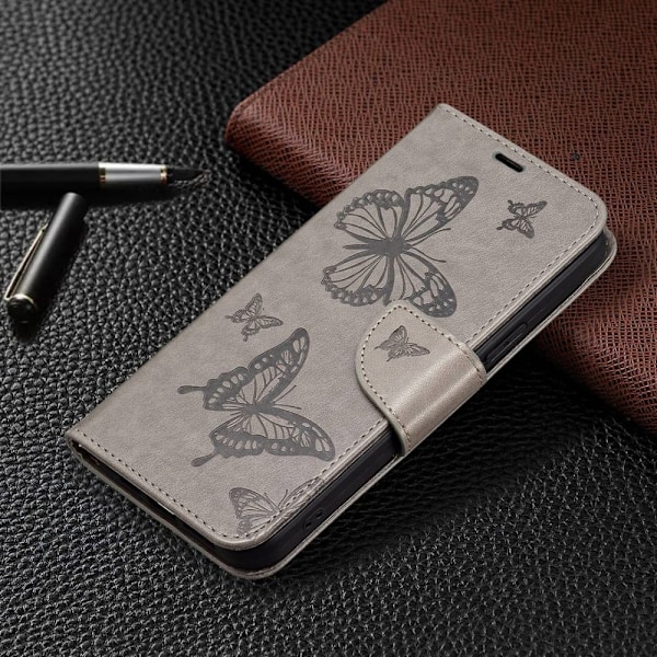 Butterfly läder Samsung Galaxy A54 fodral - Silver/Grå Silvergrå