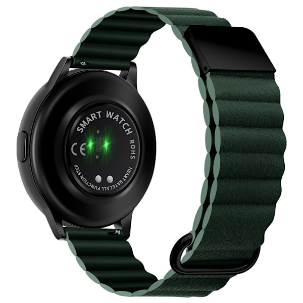 20 mm Universal klockarmband i äkta läder i litchi-stil - Svart Spänne / Grön Grön