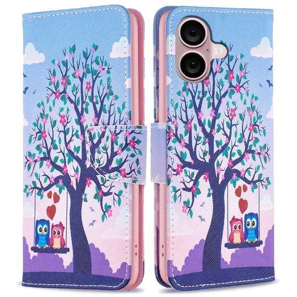 Wonderland iPhone 16 flip etui - To Ugler Blue
