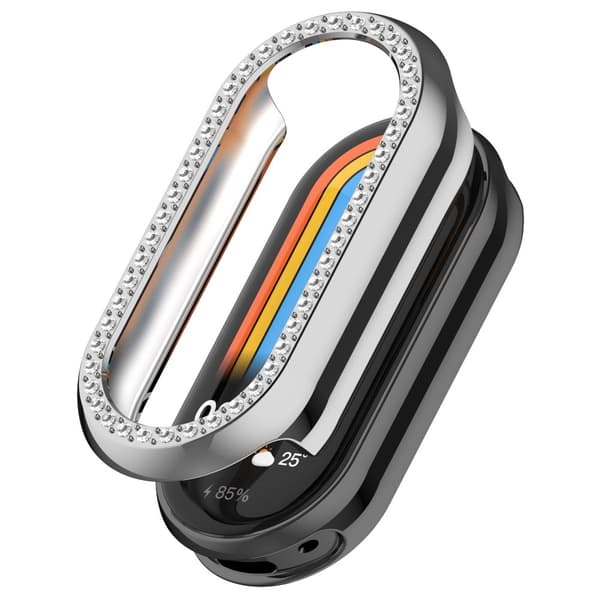 Xiaomi Mi Band 9 / 9 NFC Rhinestone Decor Hollow-Out Cover Stöttålig Watch Frame Case - Silver Silvergrå