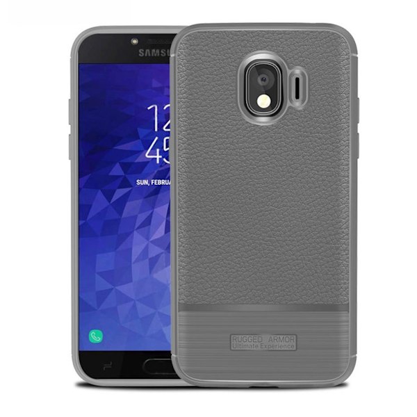 Samsung Galaxy J4 (2018) skal med borstad litchi textur - Grå Silvergrå