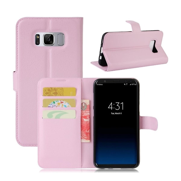 Samsung Galaxy S8 lychee läderfodral m. stativ - Rosa Rosa