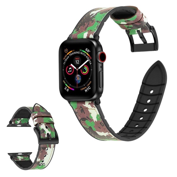 Apple Watch Series 6 / 5 40mm silicone + leather coated watch band - Camouflage Green Grön