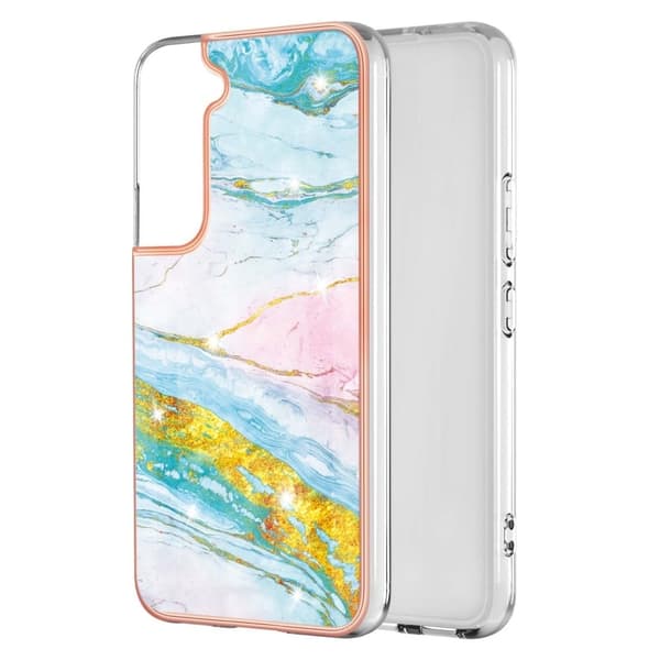 Marble Samsung Galaxy S22 Plus Etui - Grøn og Gul Marmor Haze Multicolor