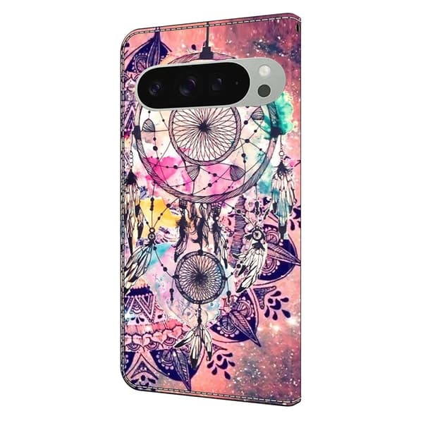 Google Pixel 9 Pro XL plånboksfodral mönstrat tryck stativ läder flip telefonskal - Vindspel Rosa