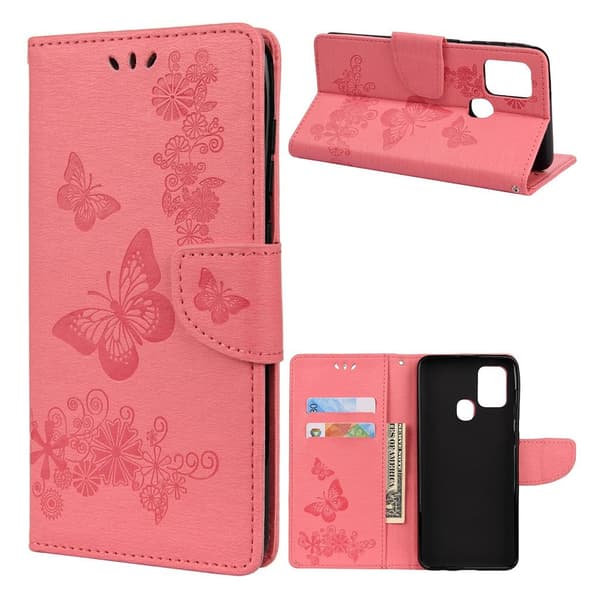 Butterfly Samsung Galaxy A21s Etui - Lyserød Pink