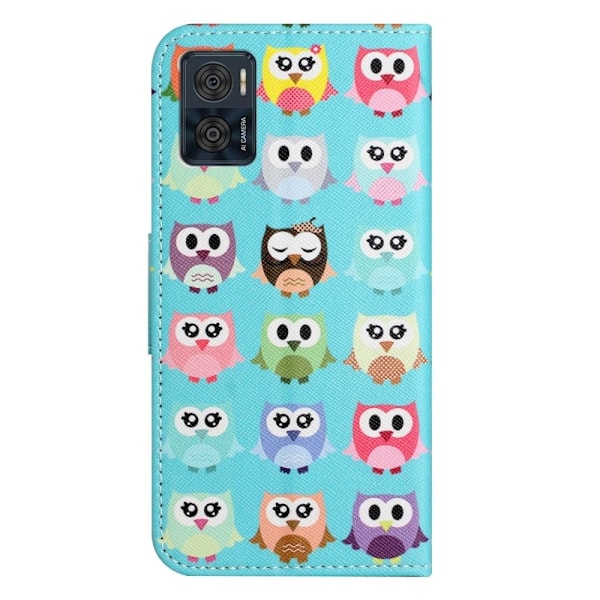 Wonderland Motorola Moto E22i / E22 Flip Etui - Søde Ugler Multicolor