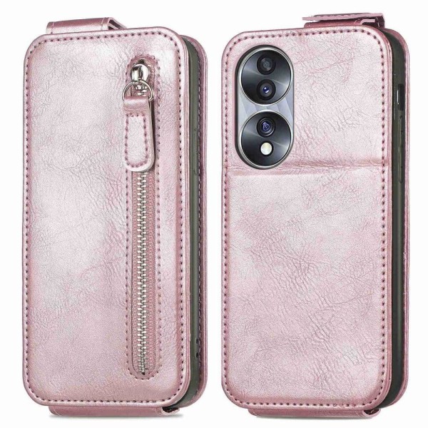 Vertical Flip Phone Suojakotelo With Zipper For Honor 70 - Ruusu Pink
