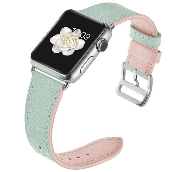 Apple Watch Series 5 40mm klockarmband i äkta läder för kvinnor - Grön / Rosa Grön