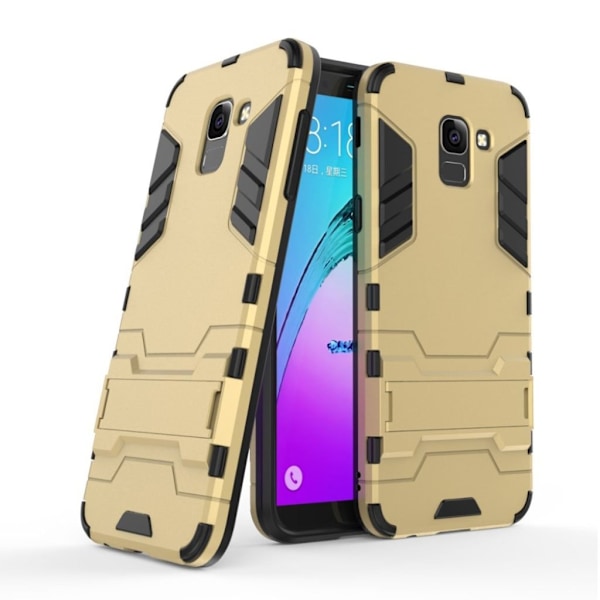 Samsung Galaxy J6 (2018) Cool Guard Hybriidi Muovi Takasuoja Kuori Jalkatuella - Kulta Gold