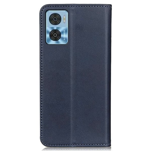 Flip Etui med Pung i Ægte Læder til Motorola Moto E22i / E22 - Blå Blue