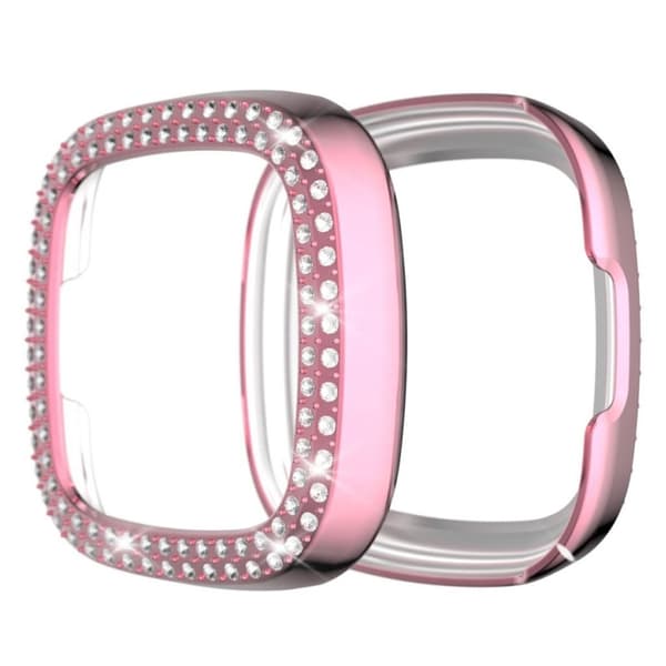 Fitbit Versa 3 / Sense rhinestone-ramme med to rækker - Transparent / Lyserød Pink