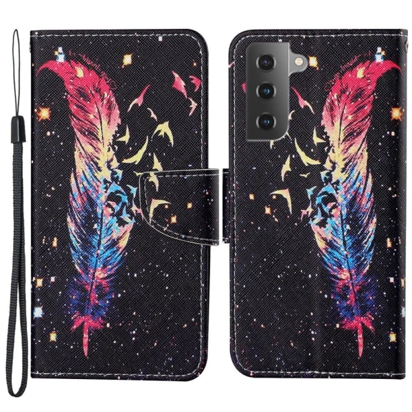 Wonderland Samsung Galaxy S22 Flip Etui - Fjer Multicolor