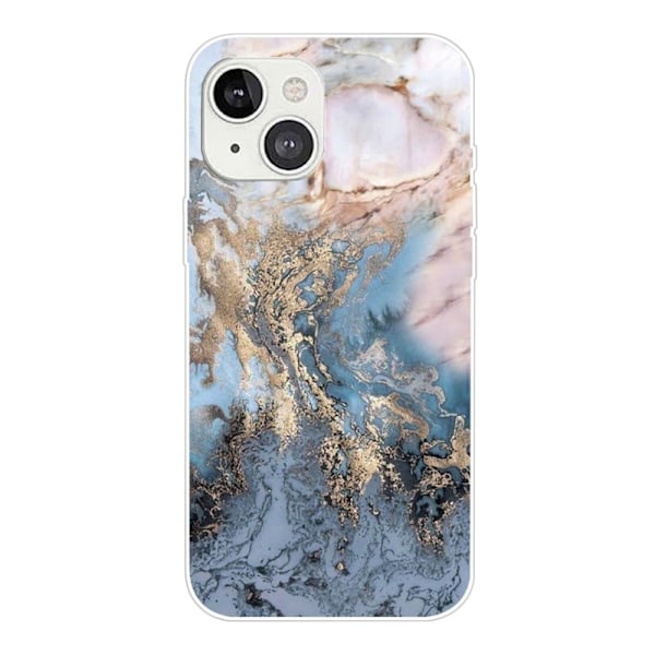 Marmormotiv iPhone 14 skal - Blåaktig Guldmarmor multifärg