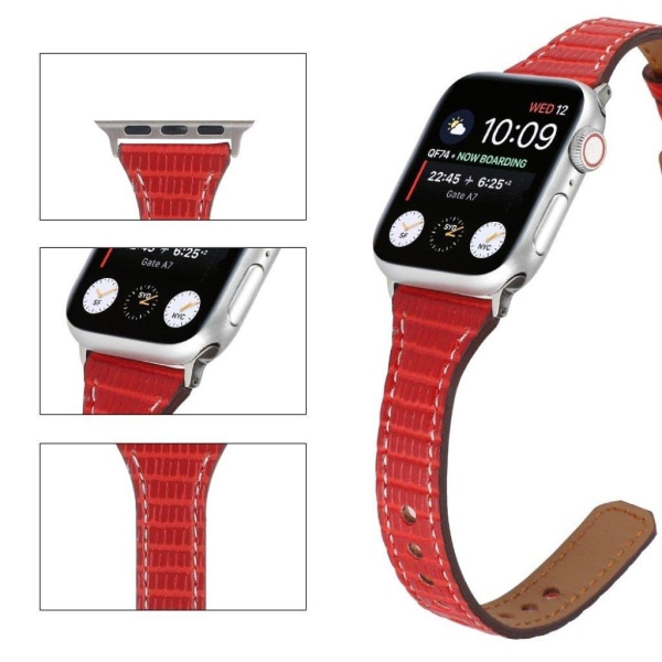 Apple Watch 42mm - 44mm bambusstruktureret urrem i ægte læder - Rød Red