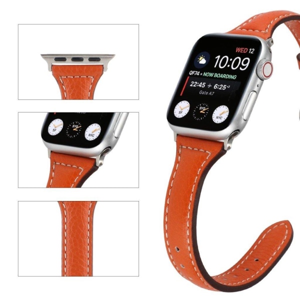 Apple Watch 42mm - 44mm litchi tekstur læder urrem - Orange Orange