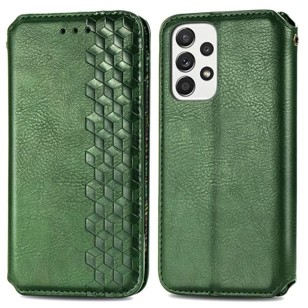 Läder Samsung Galaxy A73 fodral med romb-design - Grön Grön