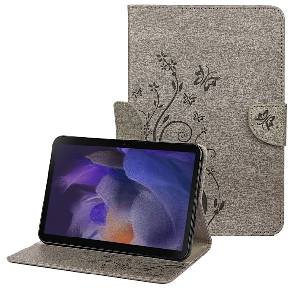Samsung Galaxy Tab A8 10.5 (2021) sommerfugleblomst-præget læderetui - Grå Silver grey