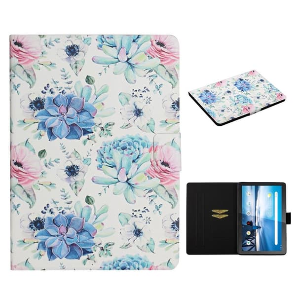 Lenovo Tab M10 cool flower læderetui - Blå Blomst Multicolor