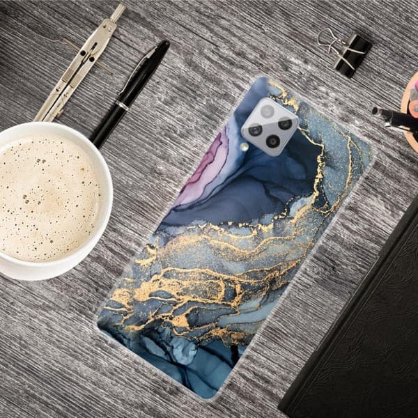marmor Samsung Galaxy A42 5G etui - blå on Golden Splash marmor Blue