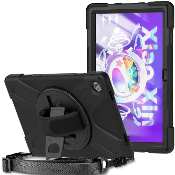 Lenovo Tab M10 Plus (Gen 3) 360 astetta kääntyvä silikonisuojus käsihihnalla - Musta Black