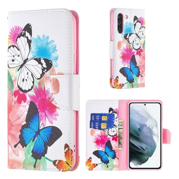 Wonderland Samsung Galaxy S21 FE Flip etui - Livlige sommerfugle Multicolor