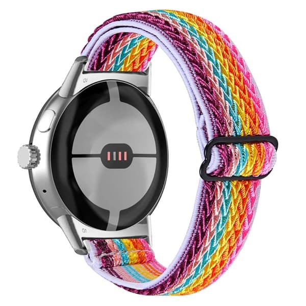 Elastisk urrem i vævet stil til Google Pixel Watch med sølvstik - Regnbue Multicolor