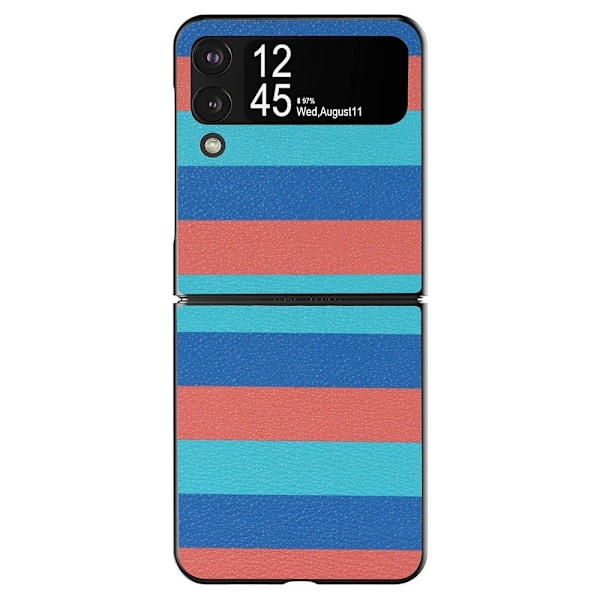 Samsung Galaxy Z Flip3 5G lædercover med mønsterprint - Blå Striber Multicolor