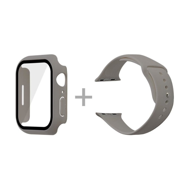 Apple Watch (45mm) silicone watch strap + cover with tempered gl Silvergrå