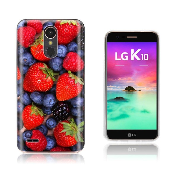 LG K10 2017 softlyfit præget TPU-etui - Jordbær Og Blåbær Red