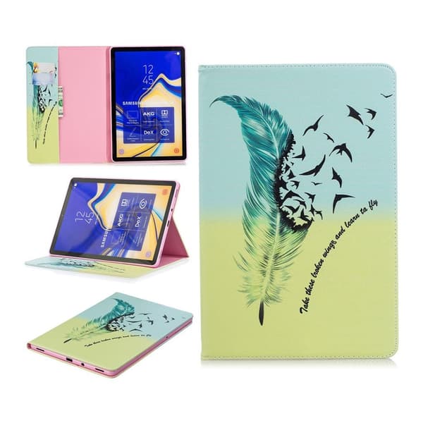 Samsung Galaxy Tab S4 PU-läderfodral med mönster - Fjäder multifärg