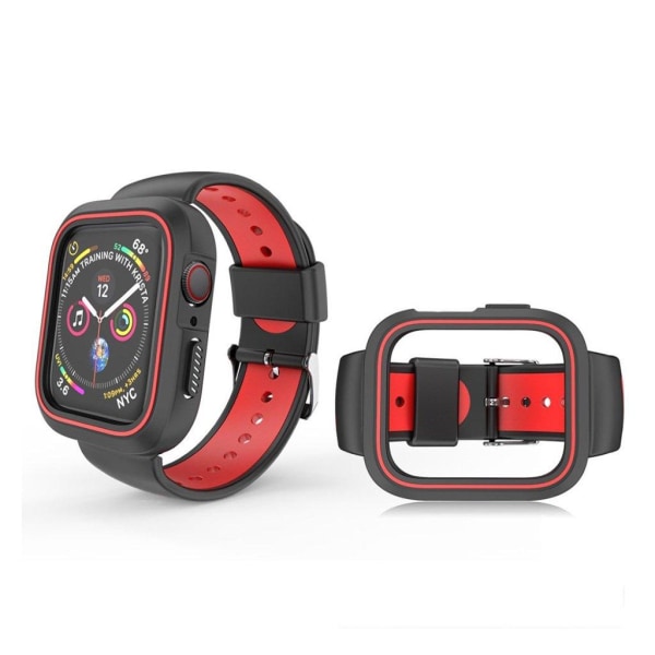 Apple Watch serie 4 44mm tofarvet silikoneurrem - sort / rød Black