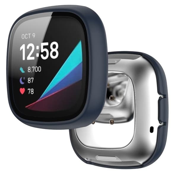 Fitbit Sense / Versa 3 matte hard cover with tempered glass - Midnight Blue Blå