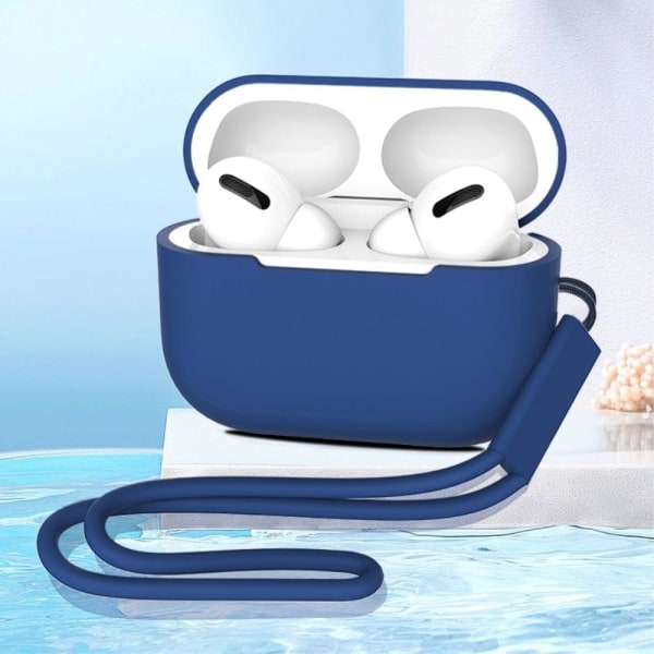 2,0 mm AirPods Pro 2 silikonfodral med rem - Midnattsblå Blå