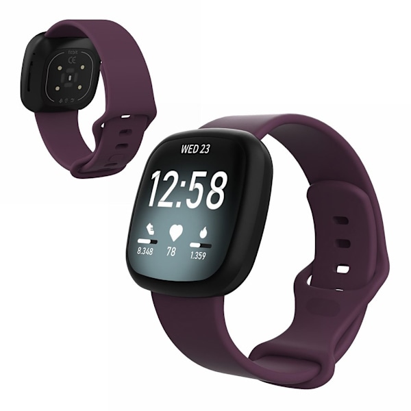 Fitbit Versa 3 / Sense silikon klockarmband - mörklila Size: S Lila