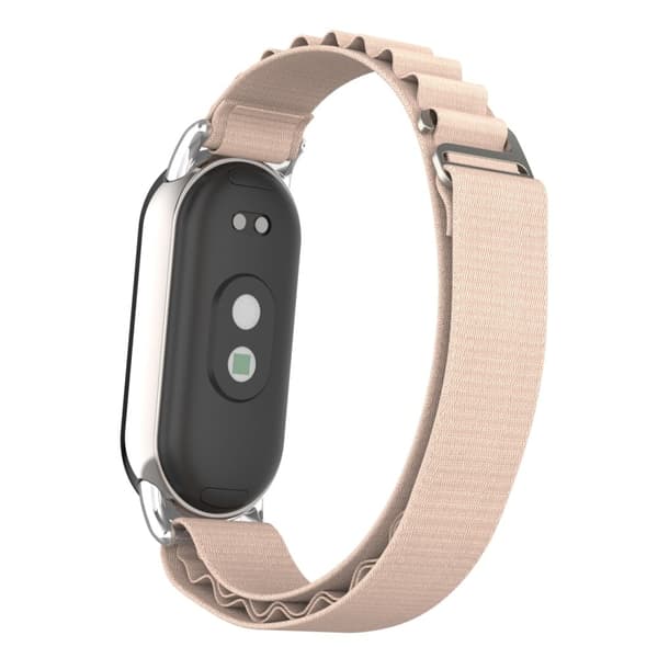 Xiaomi Smart Band 8 nylonrem med sølvstik - Aprikos Silver grey