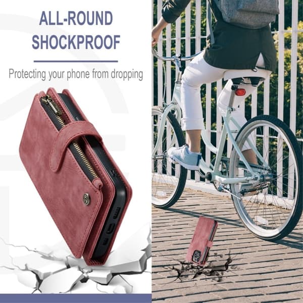 CaseMe iPhone 13 Pro etui med lynlås og pung - Rød Red