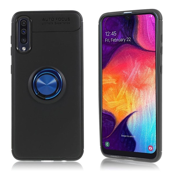 Samsung Galaxy A50 fingerring etui - Sort/Blå Blue