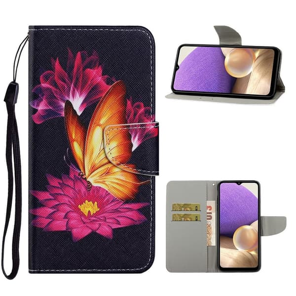 Wonderland Samsung Galaxy A32 Flippetui - Sommerfugl og Lotus Black