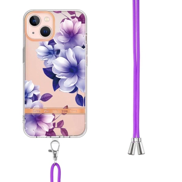 Slim och Hållbar Mjukskal med Handledsband till iPhone 14 - Hc004 Purple Begonia Lila