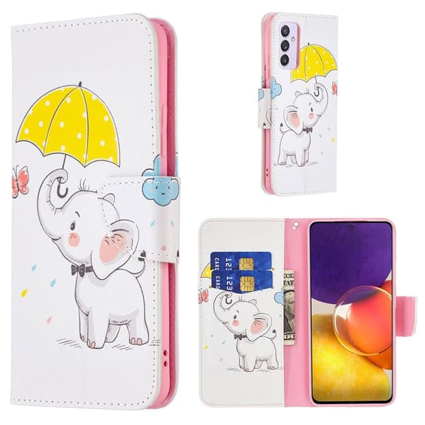 Wonderland Samsung Galaxy A82 5G Flippetui - Elefant Holder en Paraply Multicolor