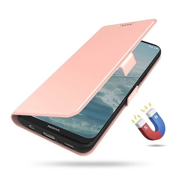 Glat og tyndt Premium Pu Læder Etui til Nokia 3.4 - Rødguld Pink