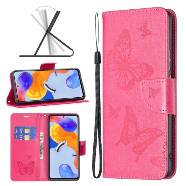 Butterfly Xiaomi Redmi Note 11S 5G / Xiaomi Redmi Note 11 Pro nahkakotelo - Ruusu Pink