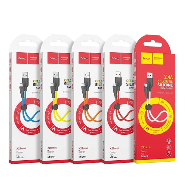 HOCO X21 Plus Silikoni latauskaapeli Micro(L=0.25M) - Musta Ja Punainen Red