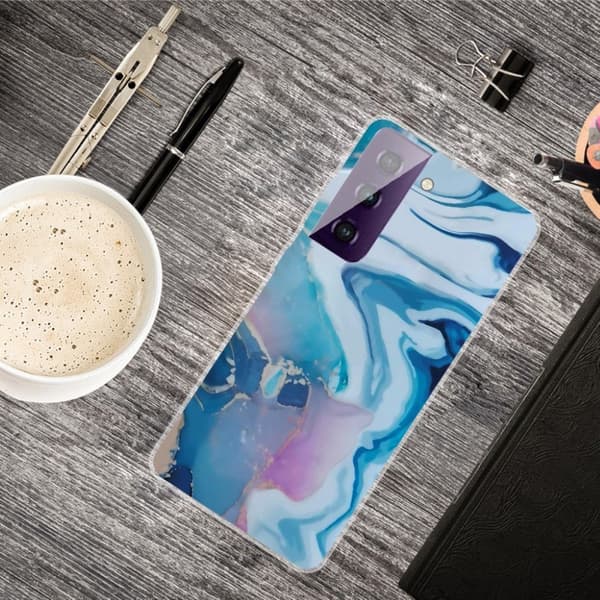 Marble Samsung Galaxy S21 FE Etui - Blå Splash Blue